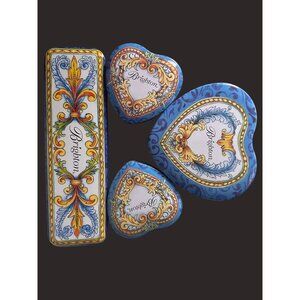 Brighton Decorative Tin Set Collectible Blue Heart & watch Storage Boxes Design